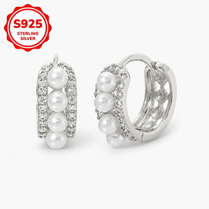 Women's S925 Silver Bead Pearl Zirconia Earrings
